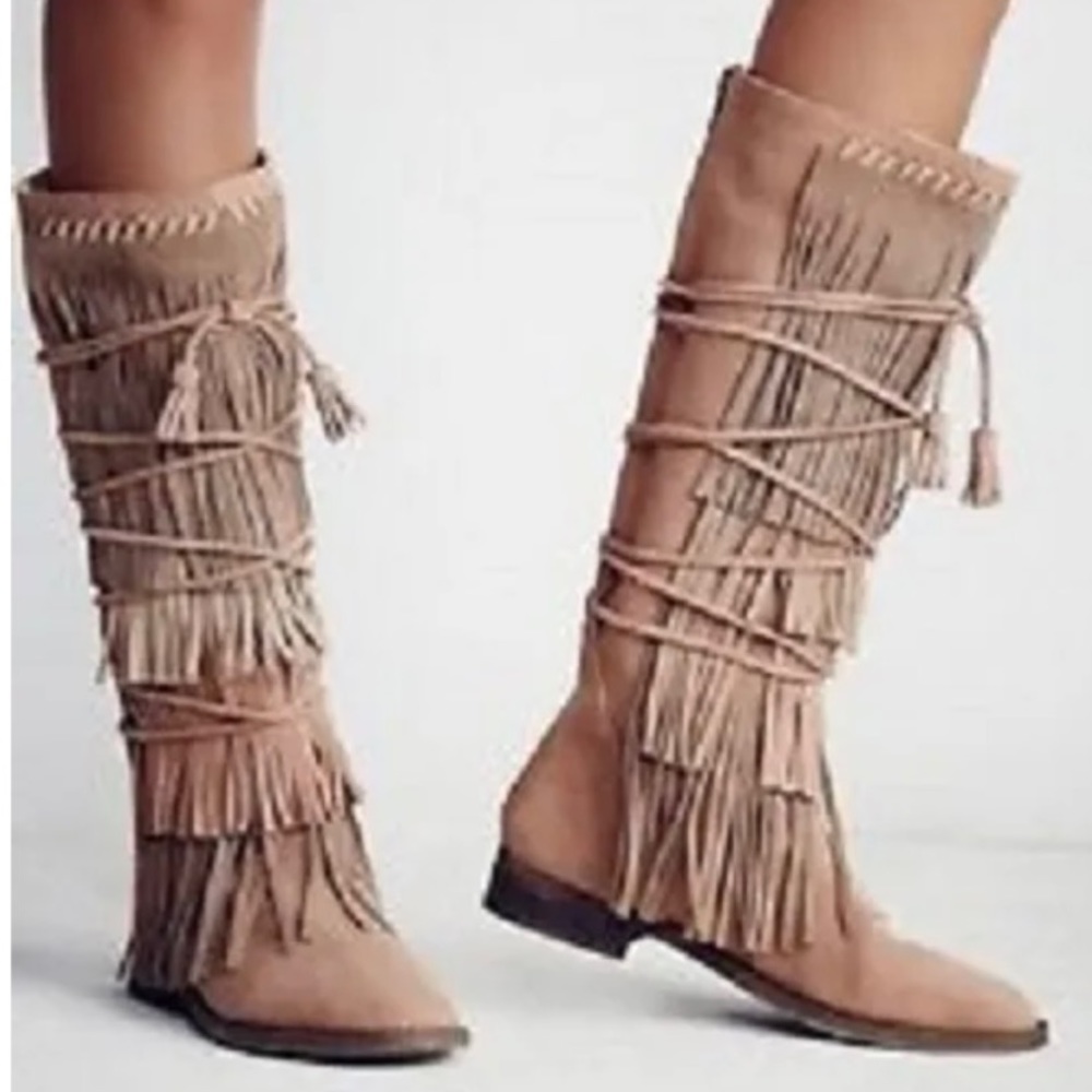 FREE PEOPLE: Faryl Robin Madge Songbird Fringe Boot Tan Taupe 8 US MSRP $328